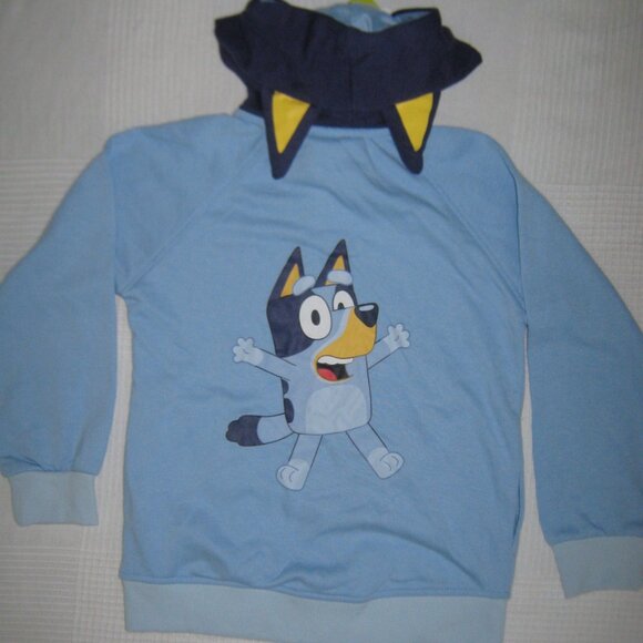 Bluey LUDO BBC Studio Kids Zip Up Hoodie Ribbed Knit Hemline Cuffs Blue Size 6/7 - Picture 4 of 7